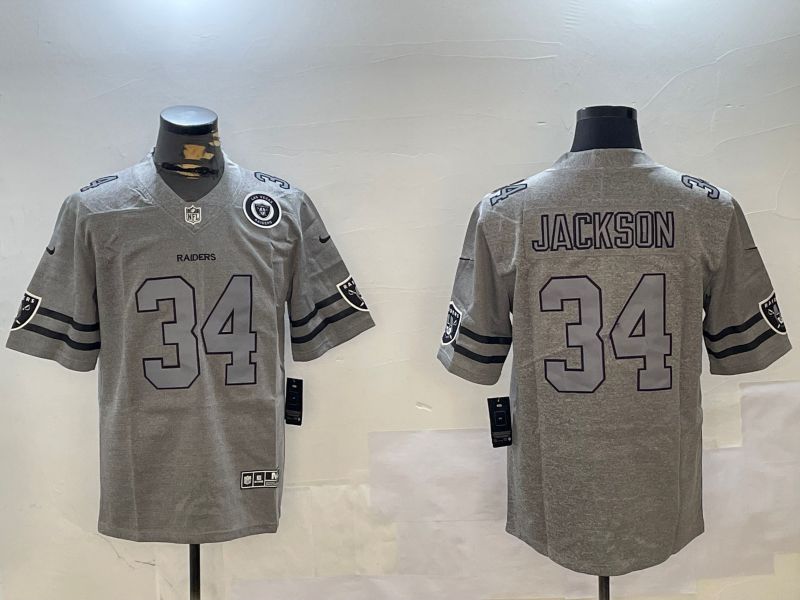 Men Oakland Raiders #34 Jackson Grey Throwback 2024 Nike Limited NFL Jersey style 2